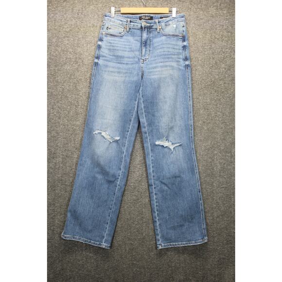 Judy Blue Straight Leg Jeans Size 11/30 Distressed Light Wash - Picture 1 of 6